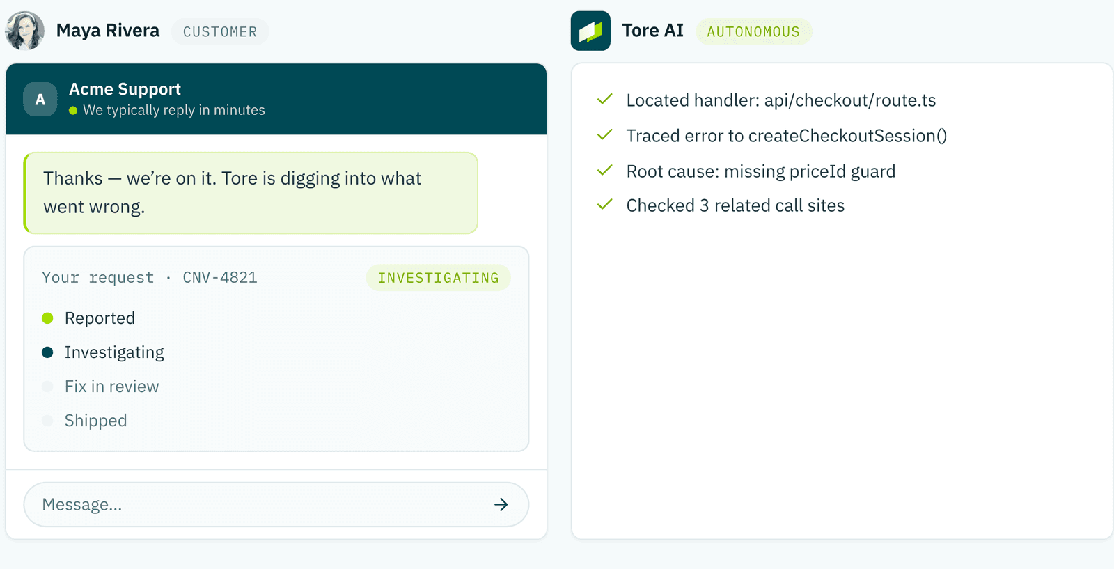Tore investigating the failure against the repository.